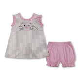 Mini Rodeo girl short sleeves top and shorts set with stripe rabbit embroidery, perfect for Easter outfits.