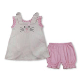 Striped girl shorts set with rabbit embroidery from Mini Rodeo, featuring a short-sleeve top and matching shorts for Easter outfits.
