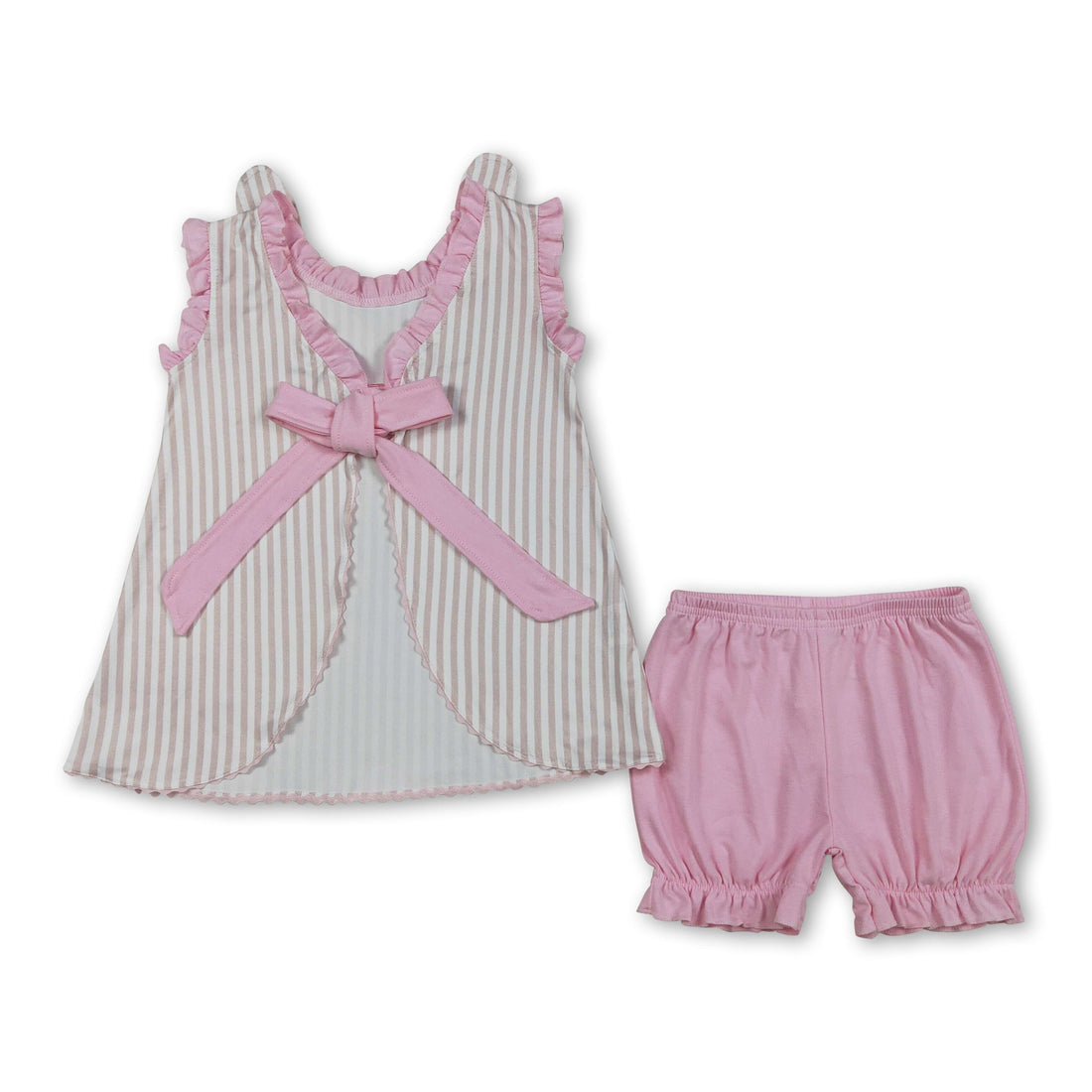 Mini Rodeo girl short sleeves top and shorts set with stripe rabbit embroidery, perfect for Easter outfits.