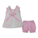 Mini Rodeo girl short sleeves top and shorts set with stripe rabbit embroidery, perfect for Easter outfits.