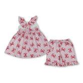 Mini Rodeo girl short sleeves striped crab tunic and shorts set, cute and comfortable outfit for girls featuring flutter sleeves and fun crab print.
