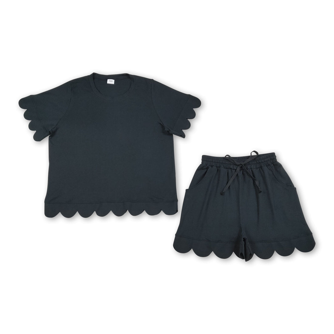 Black scallop top and shorts set for women by Mini Rodeo, perfect for summer outfits, casual and stylish adult women&