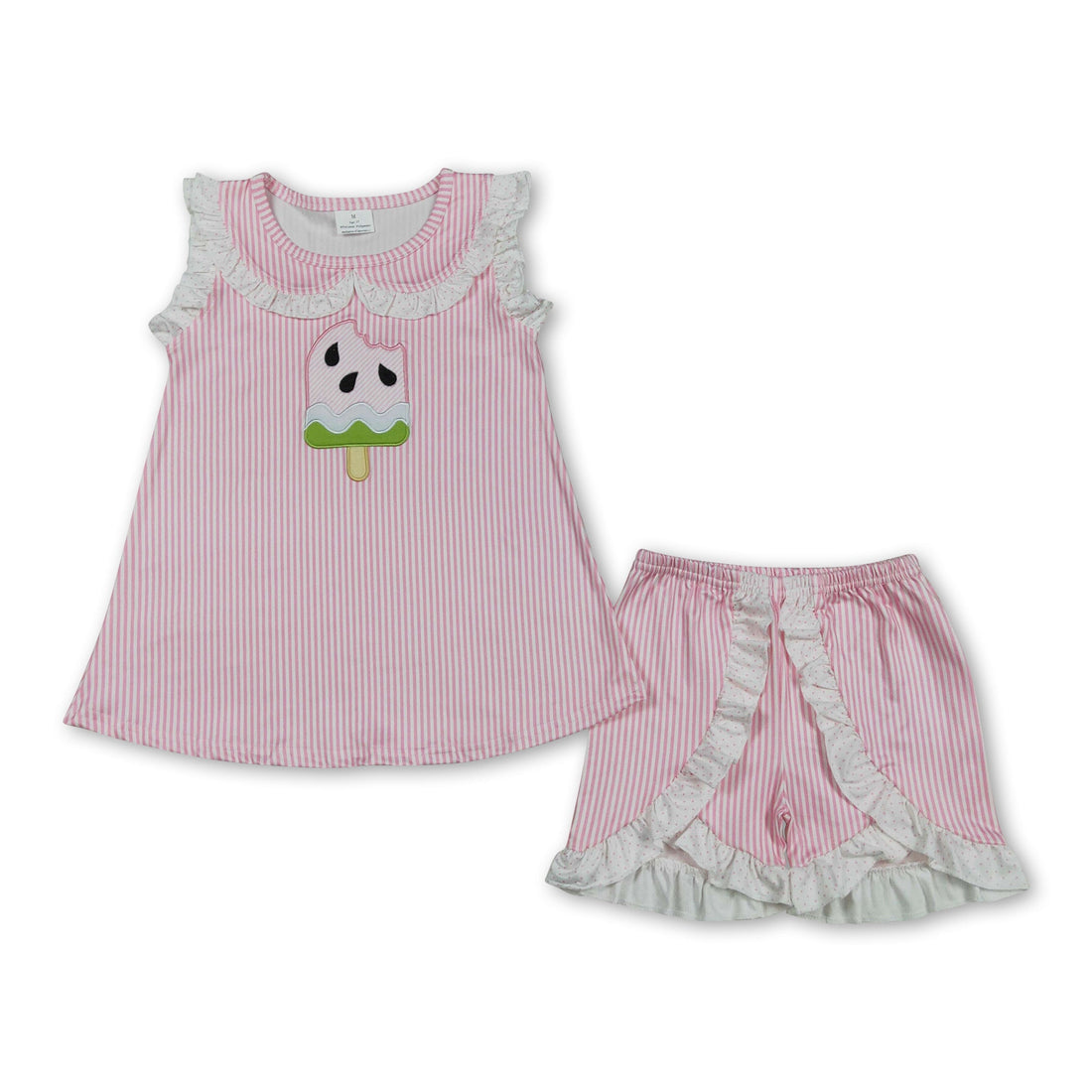 Pink stripe girl shorts set with top and shorts from Mini Rodeo, perfect for kids&