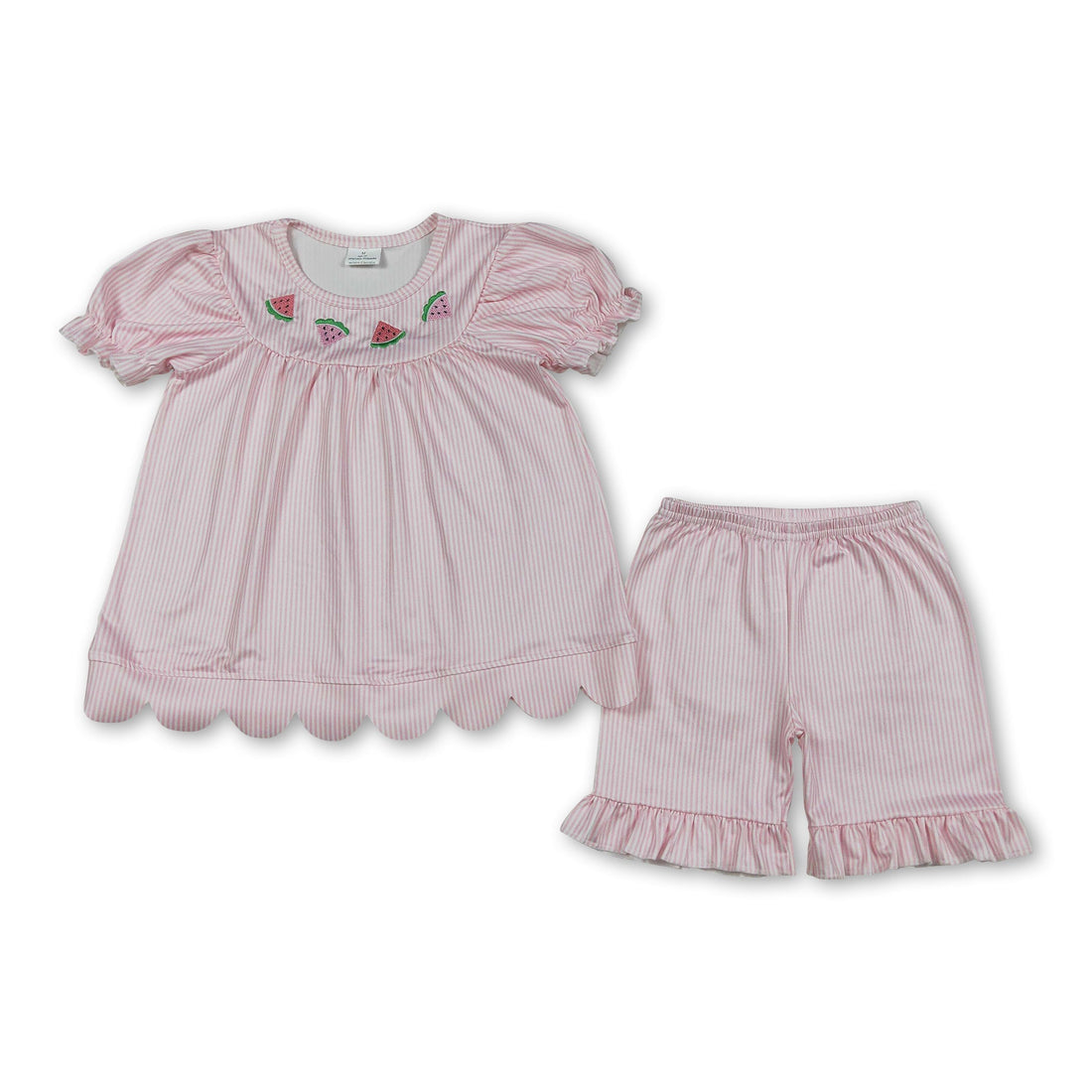 Pink striped watermelon embroidery girls&