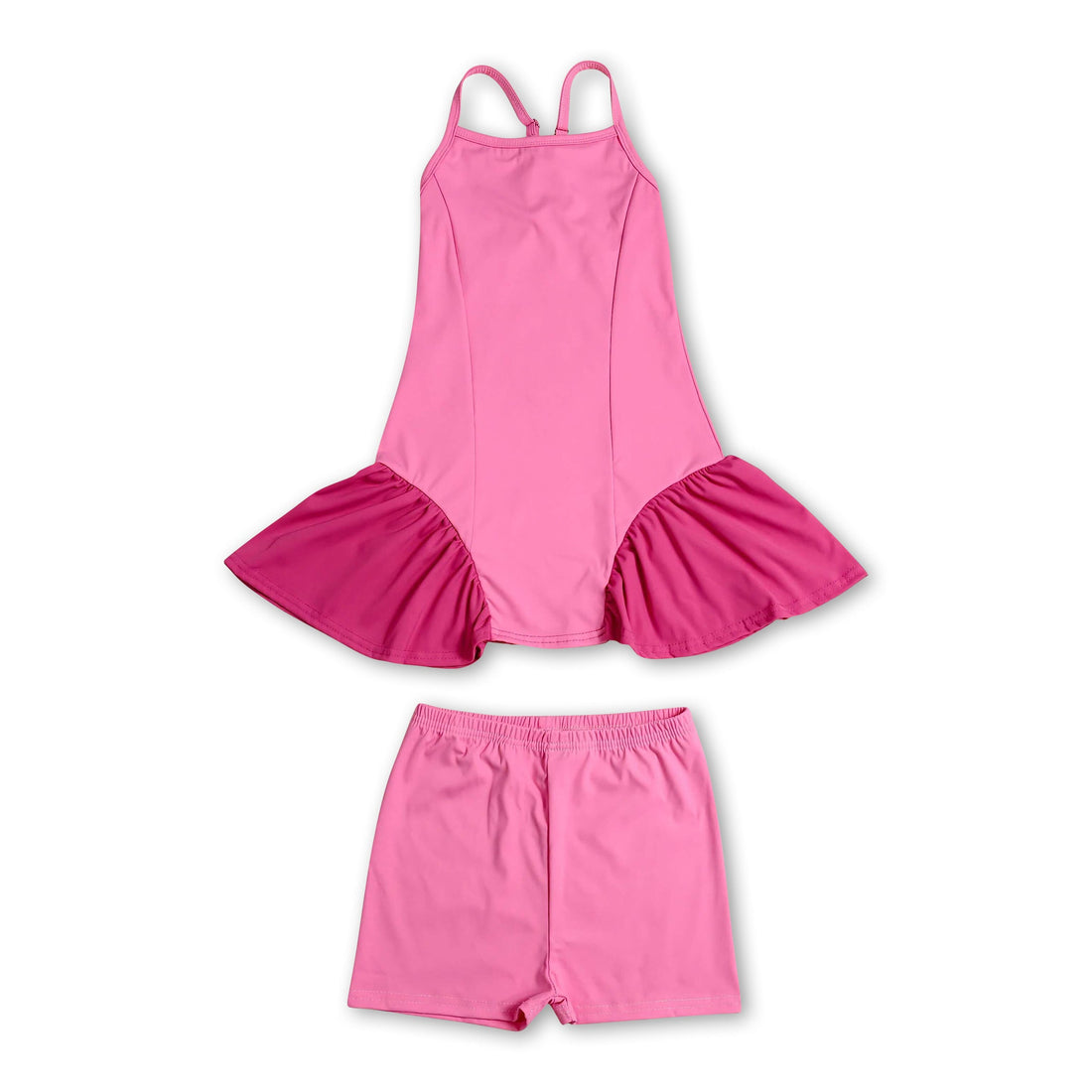 Pink patchwork athletic girl shorts set with short sleeves top and shorts from Mini Rodeo, perfect for active wear.