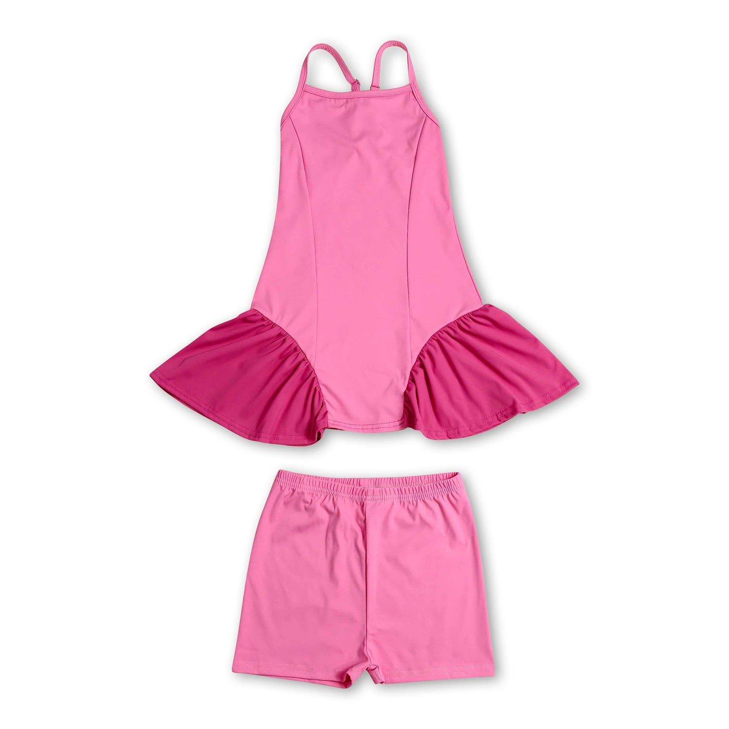 Straps pink patchwork athletic dress shorts girls active set