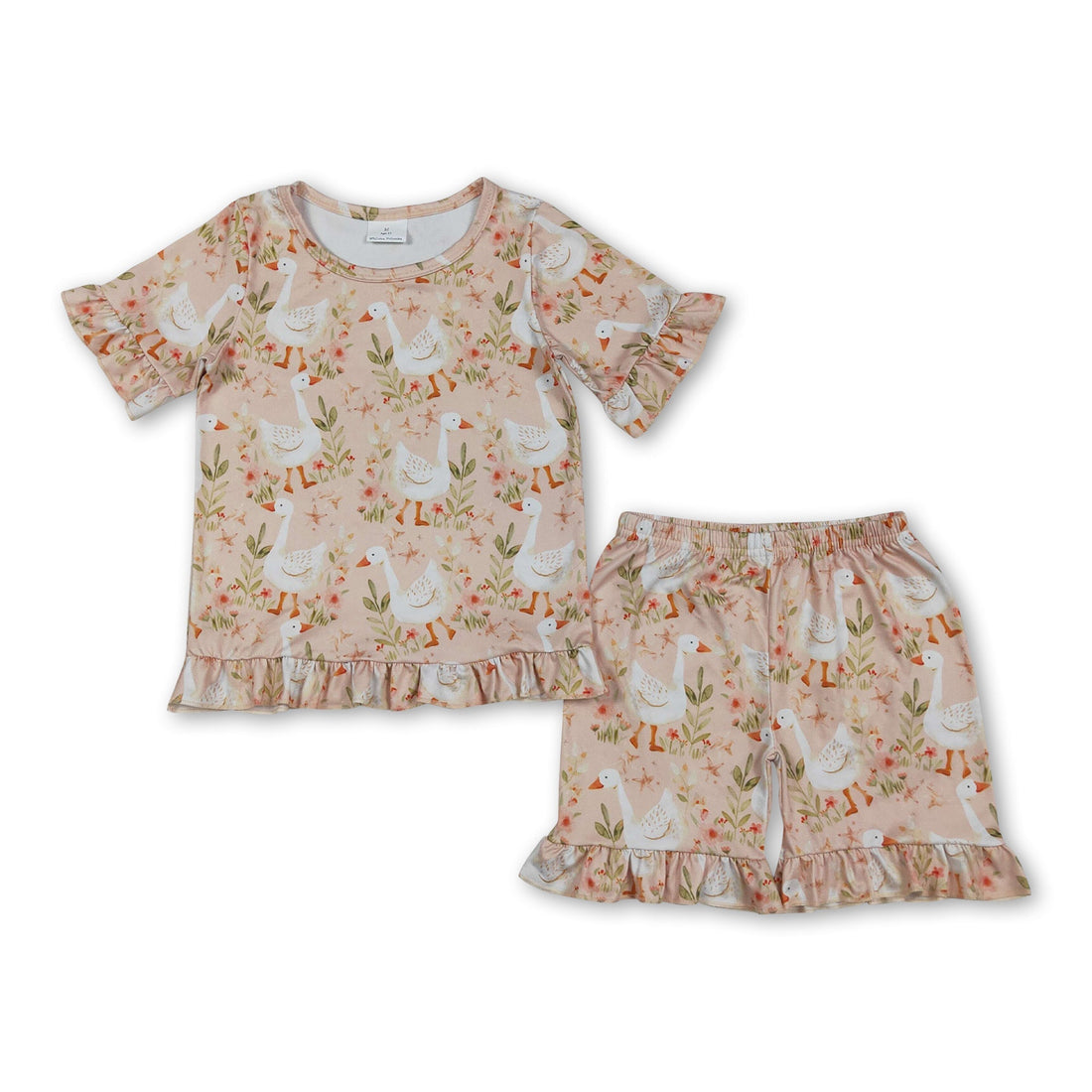 Mini Rodeo girl short sleeves ruffle top and shorts set, casual outfit for girls with stylish ruffle details and comfortable fit.