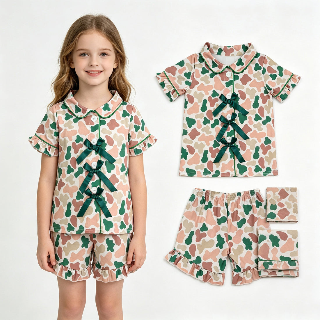 Dark green bow camo girls&