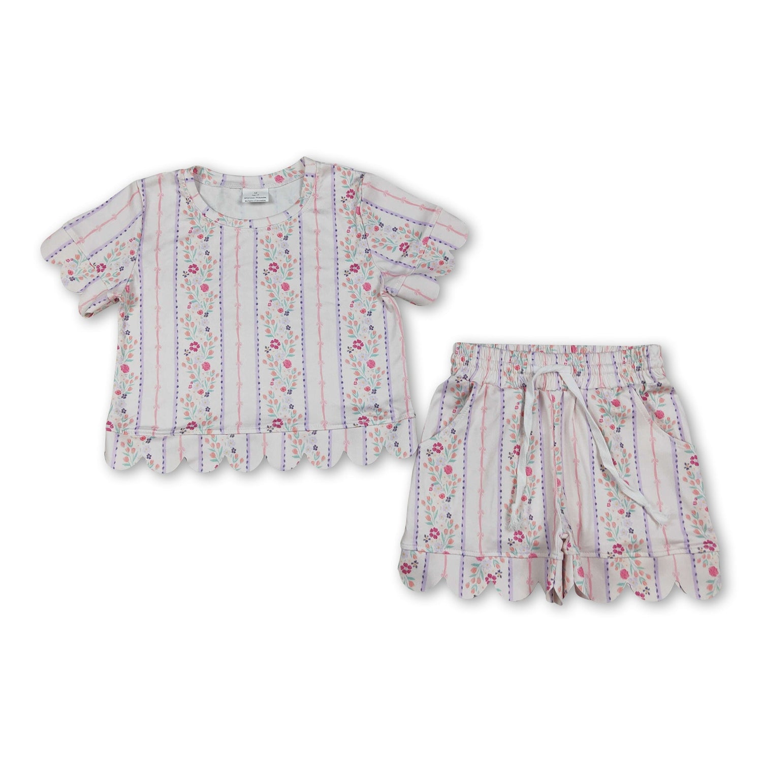 Short sleeves scallop floral toddler girls summer outfits