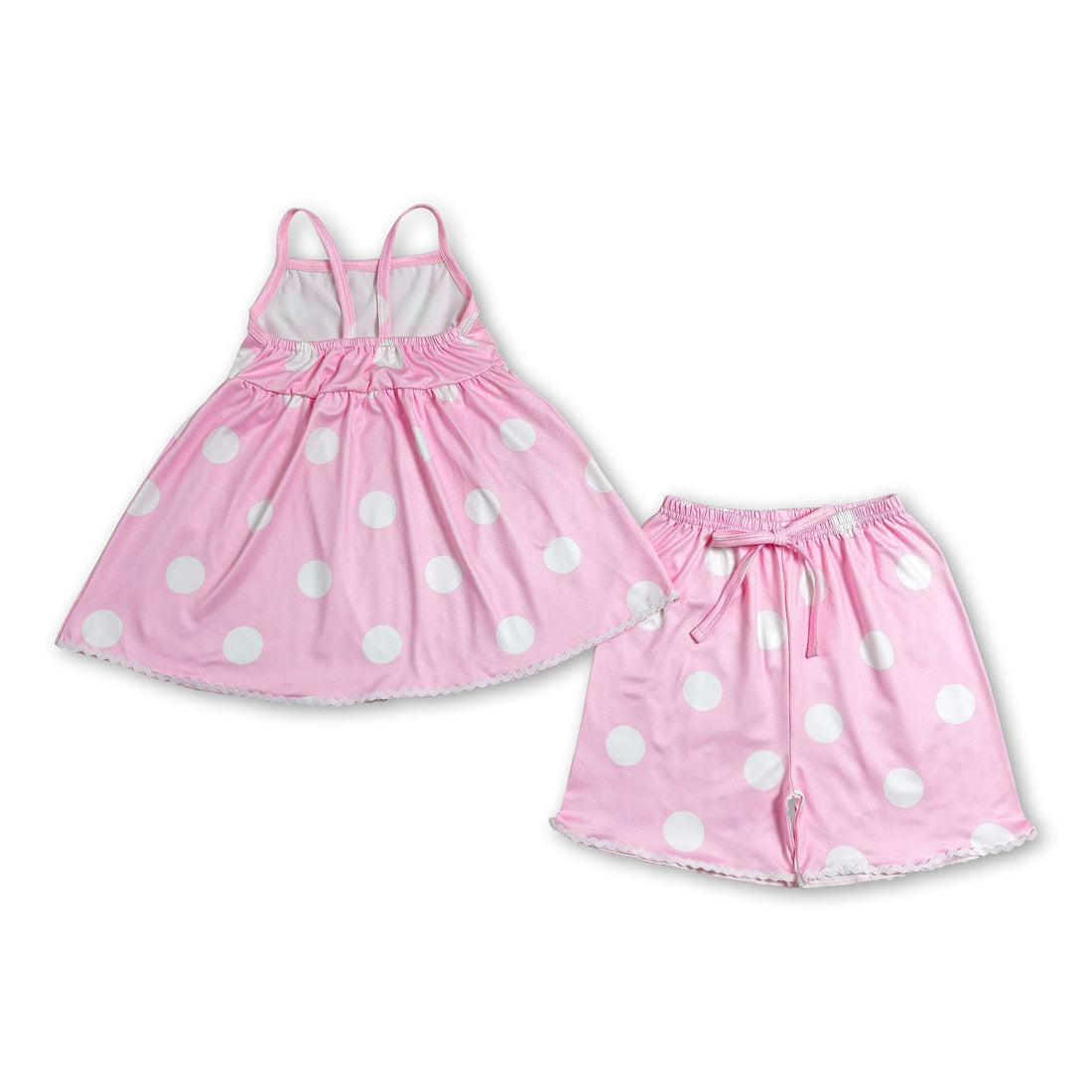 Pink polka dot girl short sleeves tunic and shorts set by Mini Rodeo, perfect for summer girls&