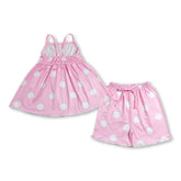 Pink polka dot girl short sleeves tunic and shorts set by Mini Rodeo, perfect for summer girls&