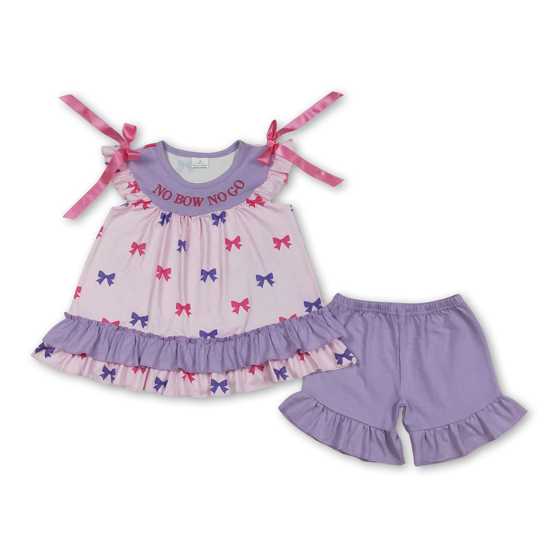 Mini Rodeo girl short sleeves top and shorts set with no bow, perfect for casual summer outfits, featuring flutter sleeves and comfortable fit.