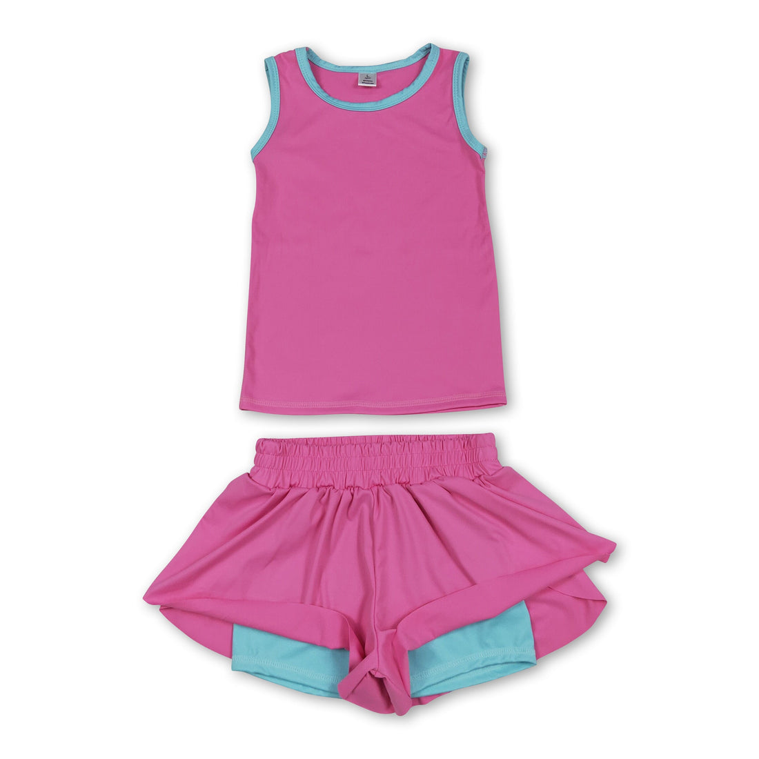 Mini Rodeo girl sleeveless hot pink active wear set with top and shorts, perfect for sports or casual wear.