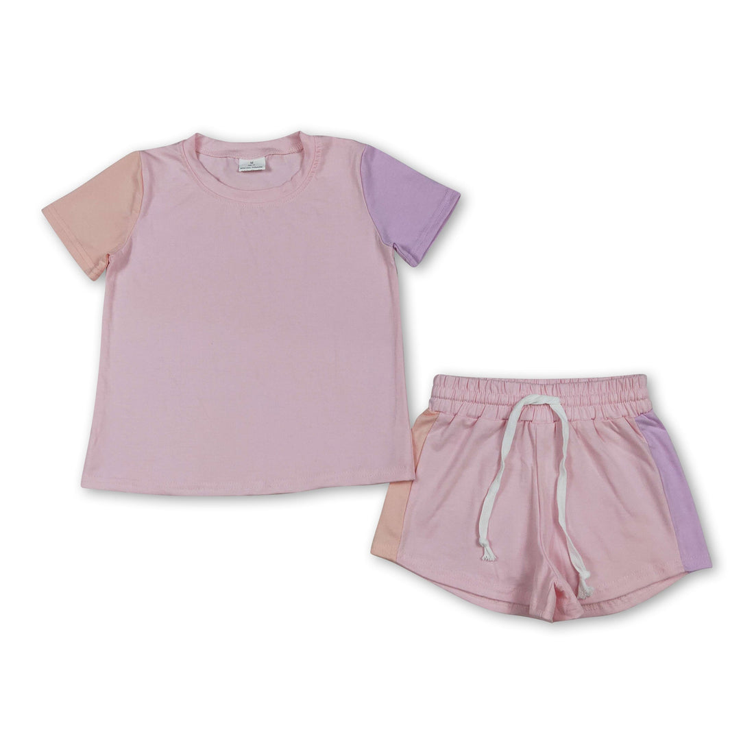 Pink cotton short sleeves top and shorts set for girls by Mini Rodeo, perfect for kids&