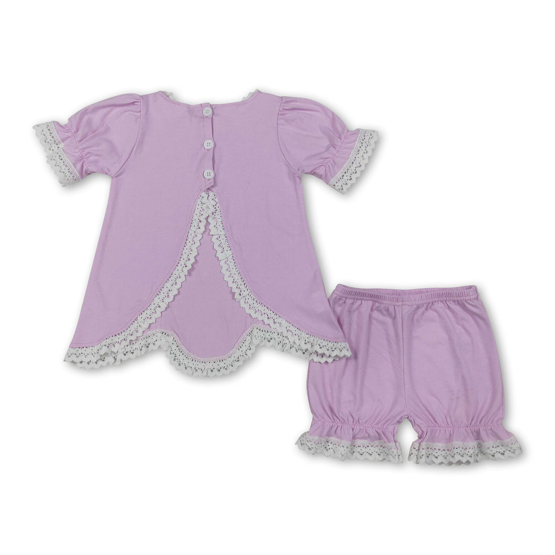 Pink cotton lace girl short sleeves top and shorts set by Mini Rodeo, perfect for summer girls&
