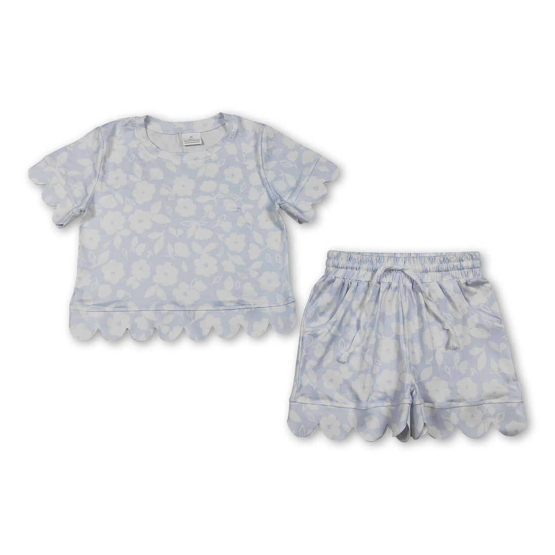 Girl short sleeves floral scallop pullover and shorts set by Mini Rodeo, perfect for girls&