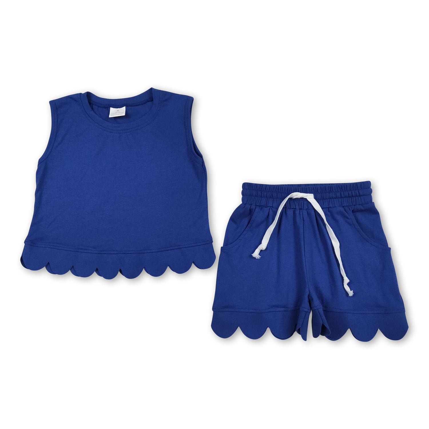 Sleeveless blue scallop top shorts kids girls team outfits