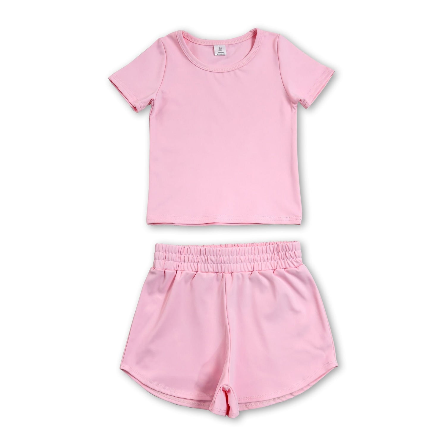 Short sleeves pink top shorts kids girls yoga active set