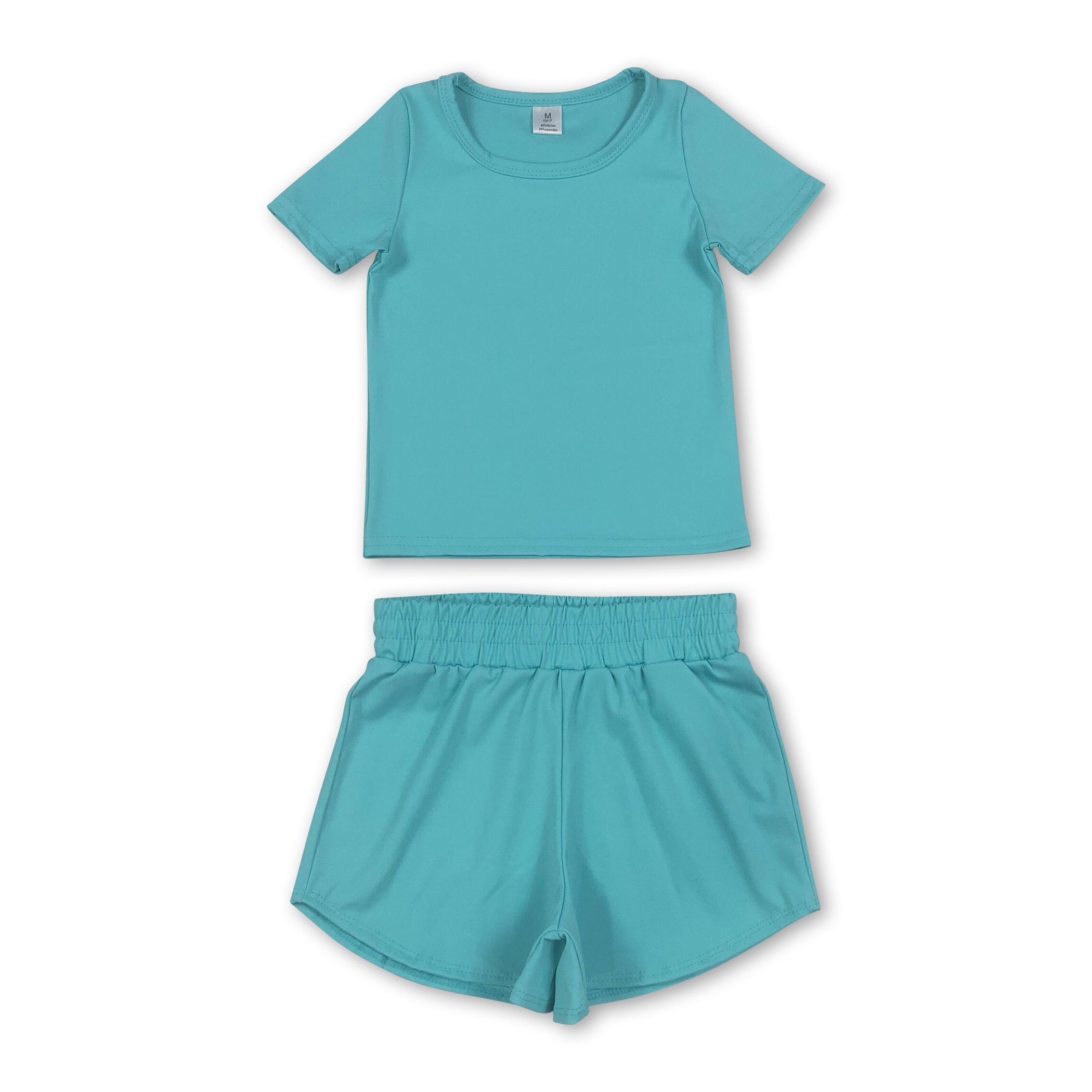 Short sleeves aqua top shorts kids girls yoga active set