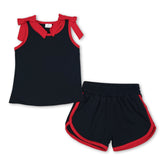 Girl sleeveless red bow black top and shorts set by Mini Rodeo, perfect team outfit for girls with stylish design.