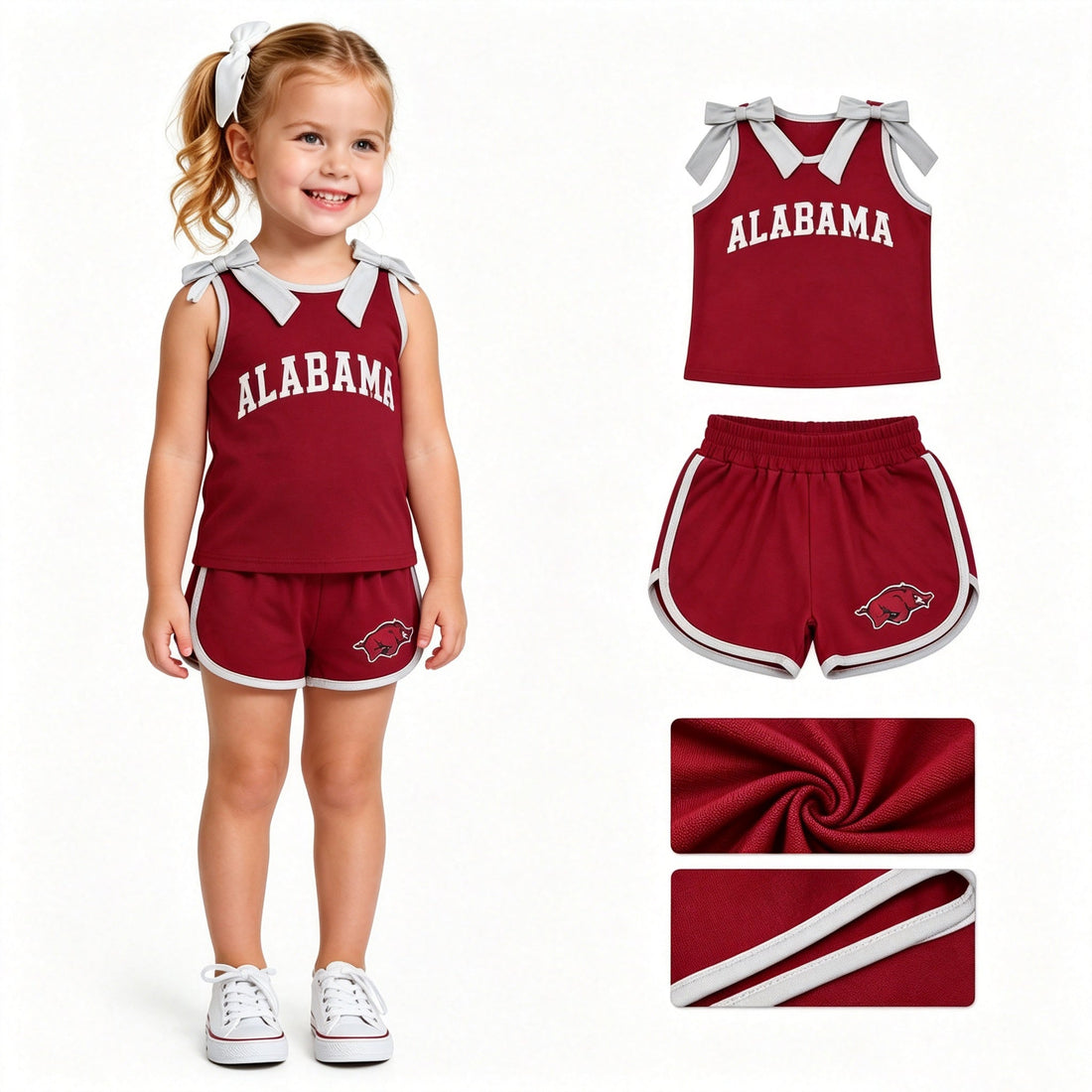 Sleeveless grey bow top elephant shorts A team girls outfits