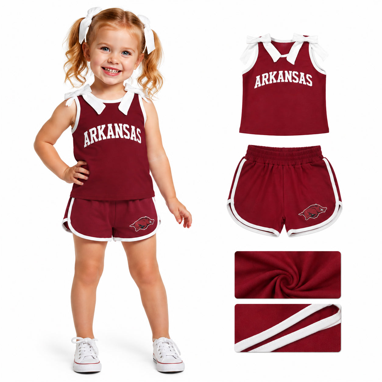 Sleeveless white bow top hog shorts team girls outfits