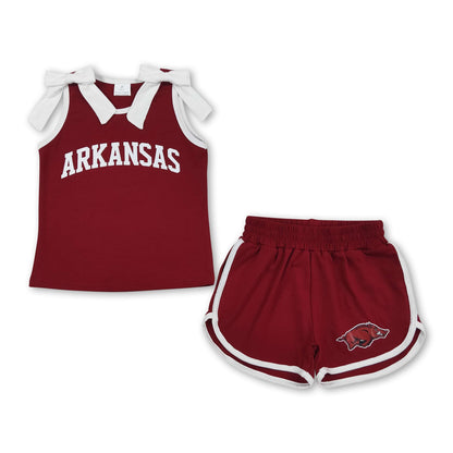 Sleeveless white bow top hog shorts team girls outfits