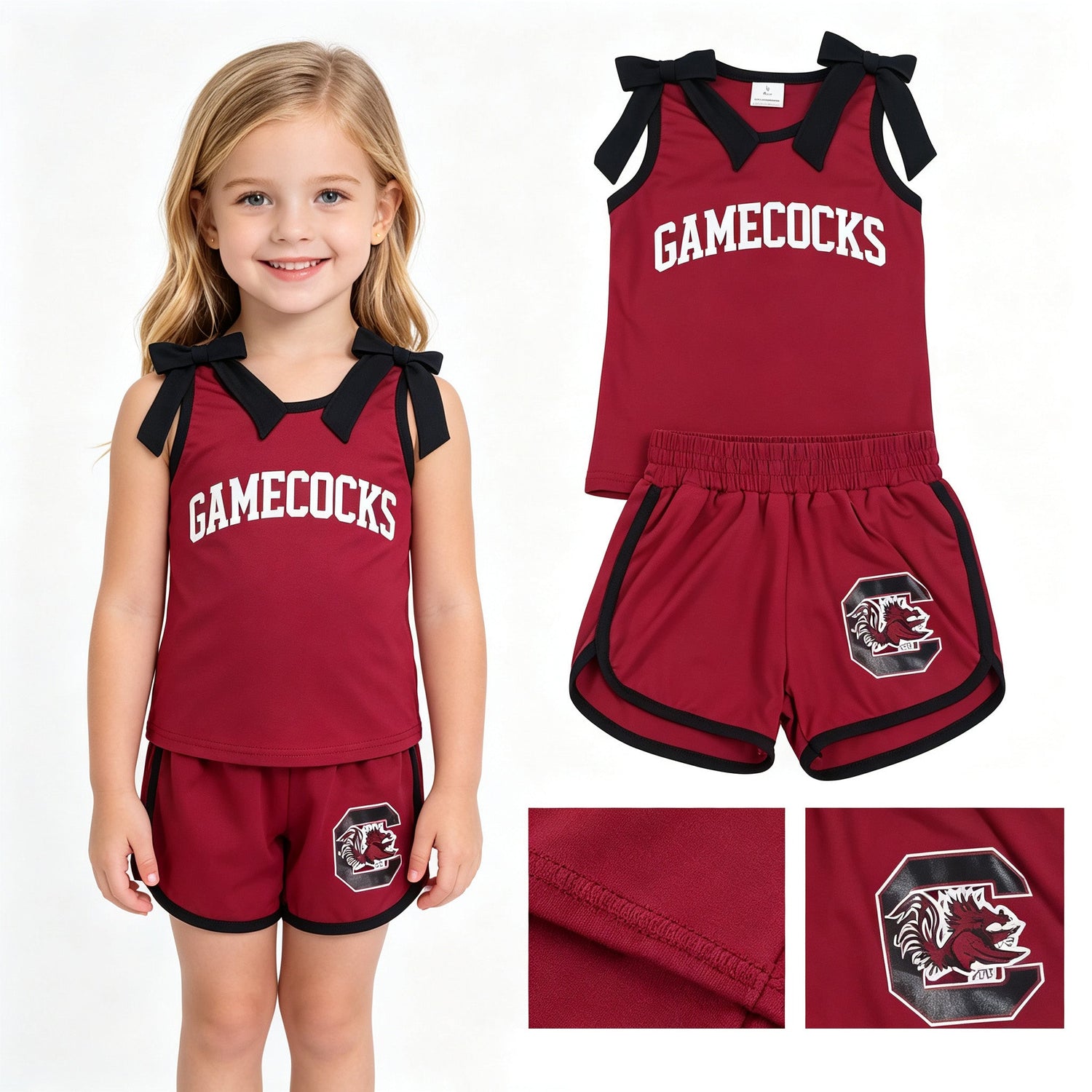 Sleeveless black bow maroon top shorts team girls outfits