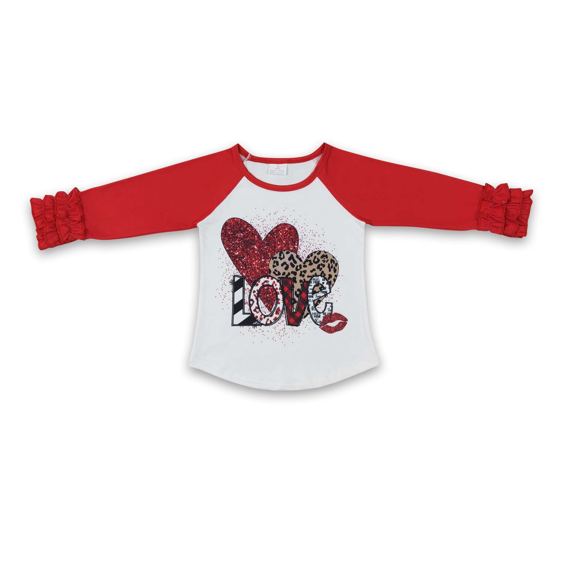 Love heart lip red icing ruffle raglans girls Valentine&