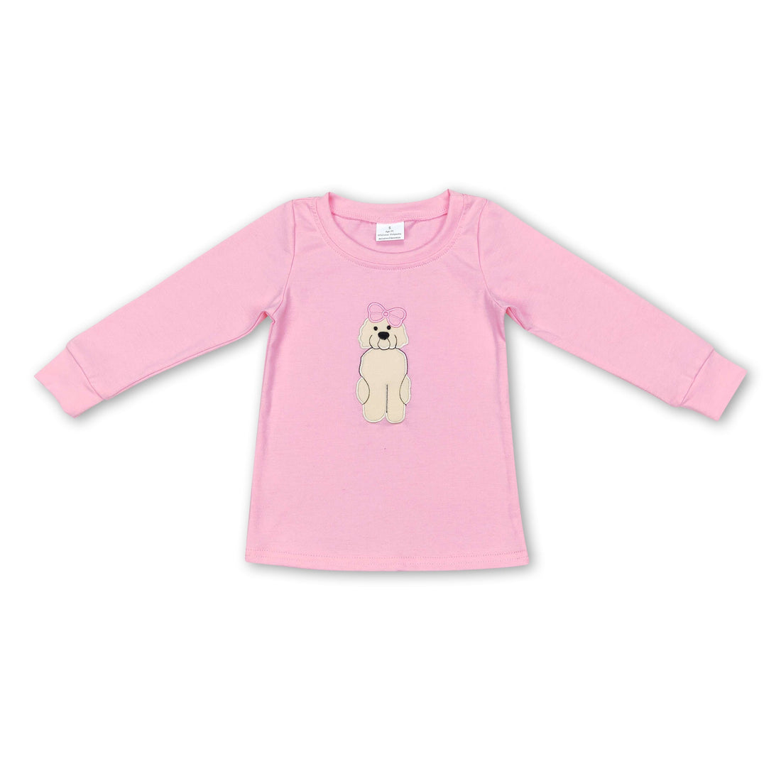 Pink dog bow long sleeves kids girls shirt