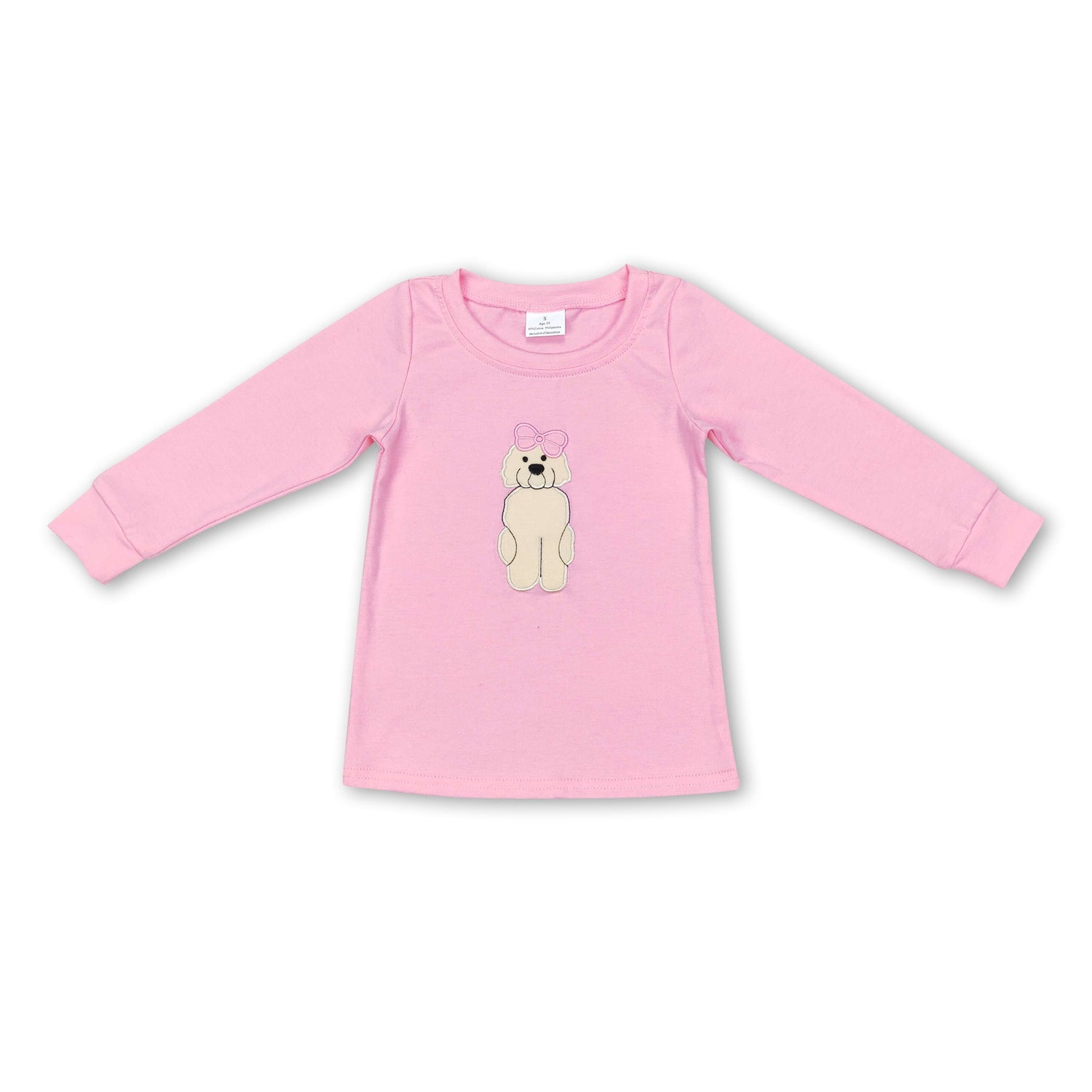 Pink dog bow long sleeves kids girls shirt