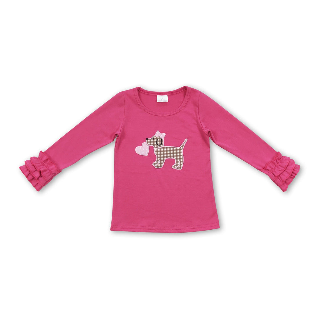 Hot pink ruffle sleeves dog heart girls valentine&