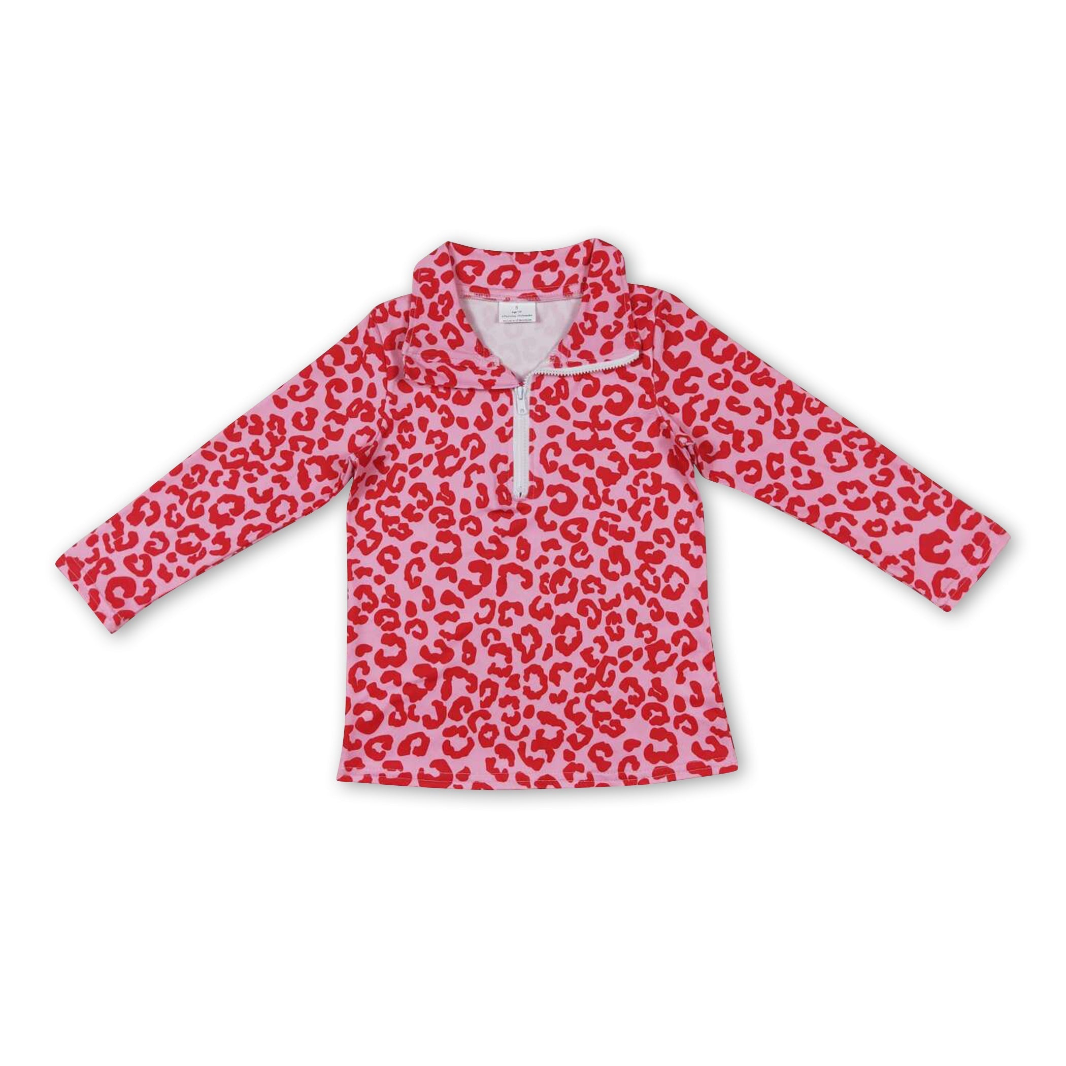 Pink leopard long sleeves girls valentine&