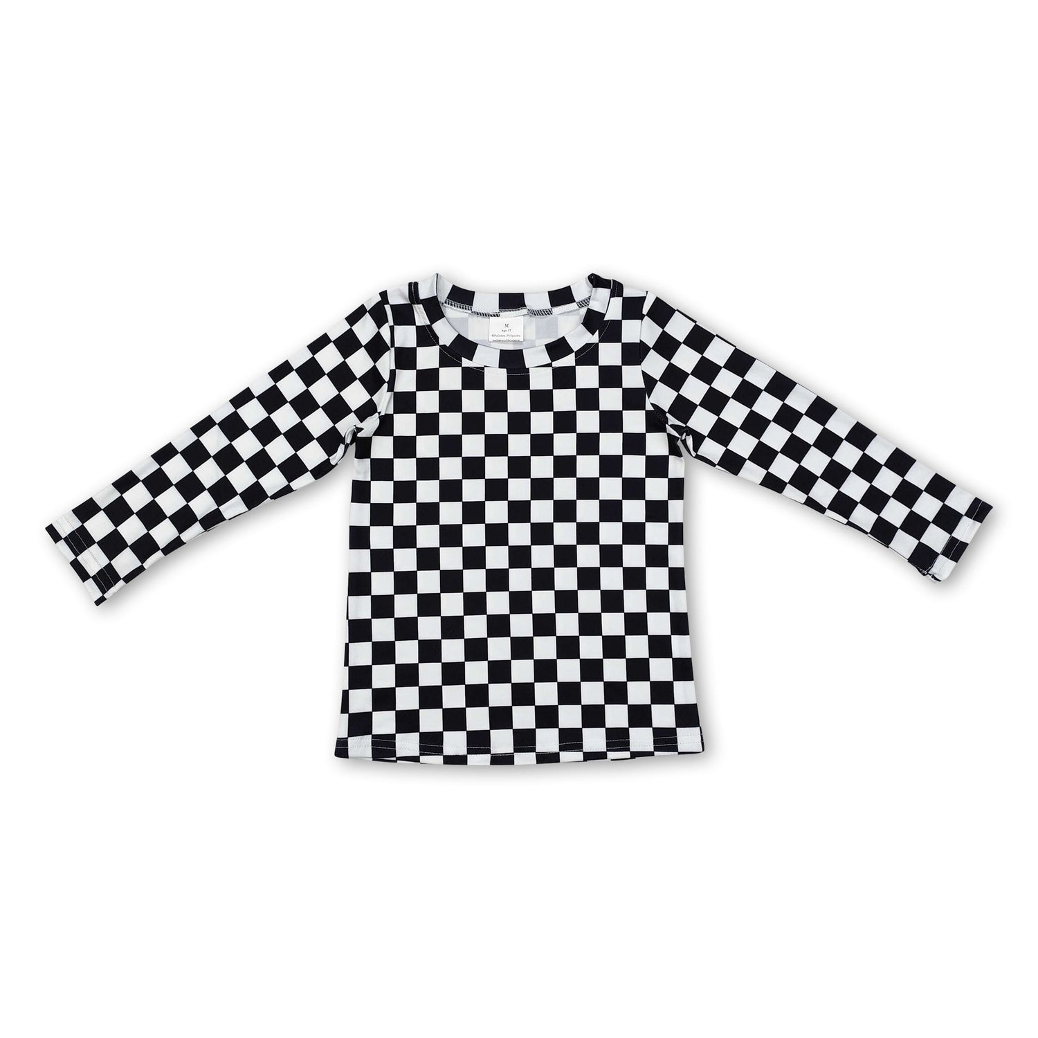 Long sleeves black white plaid kids girls shirt