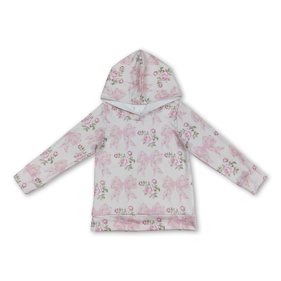 Long sleeves floral pink bow baby girls hoodie