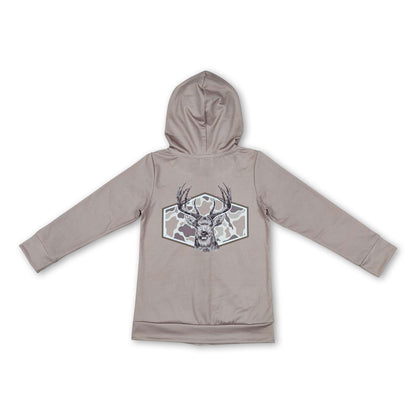 Long sleeves pocket deer camo girls hooded jacket