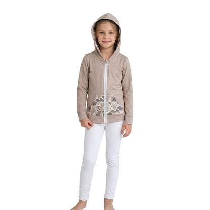 Long sleeves pocket deer camo girls hooded jacket