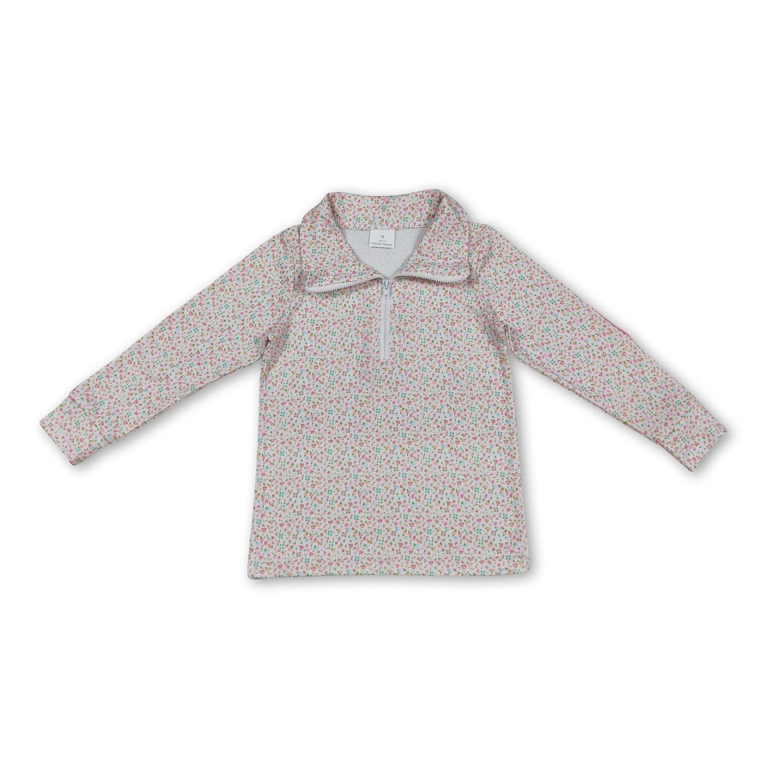 Long sleeves floral kids girls zipper pullover