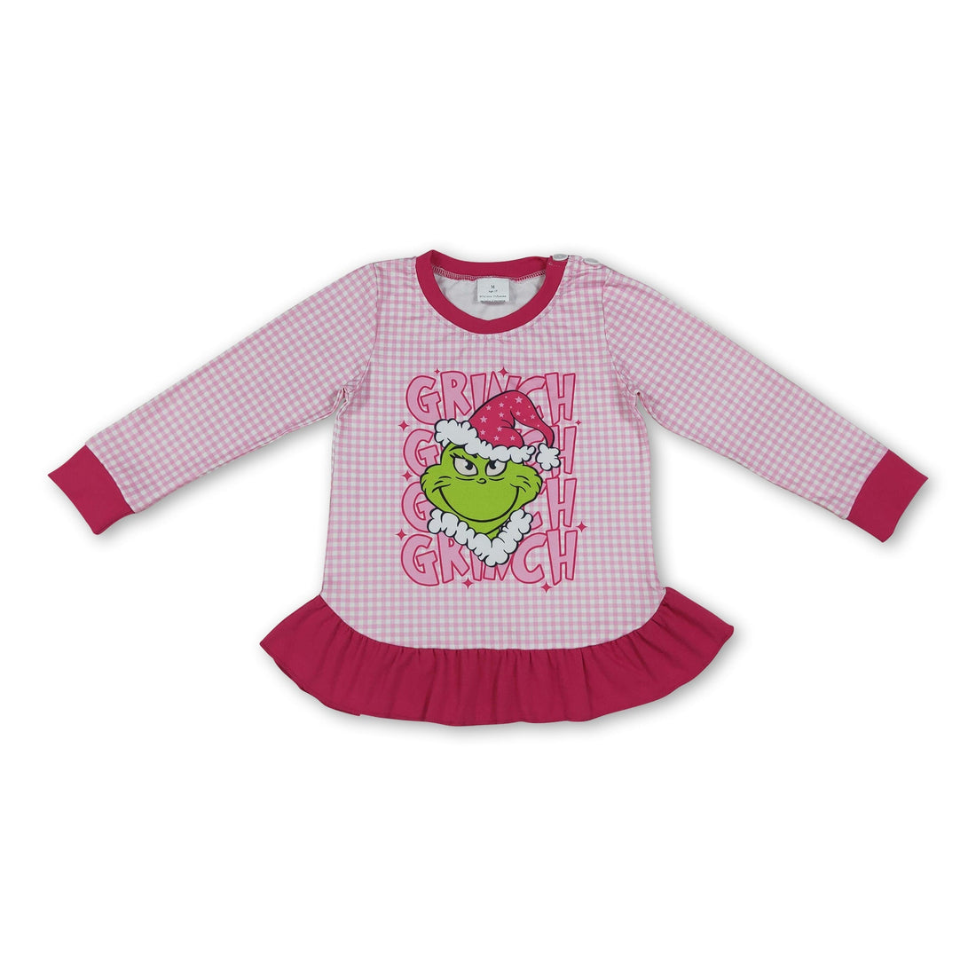 Long sleeves green face ruffle kids girls Christmas shirt