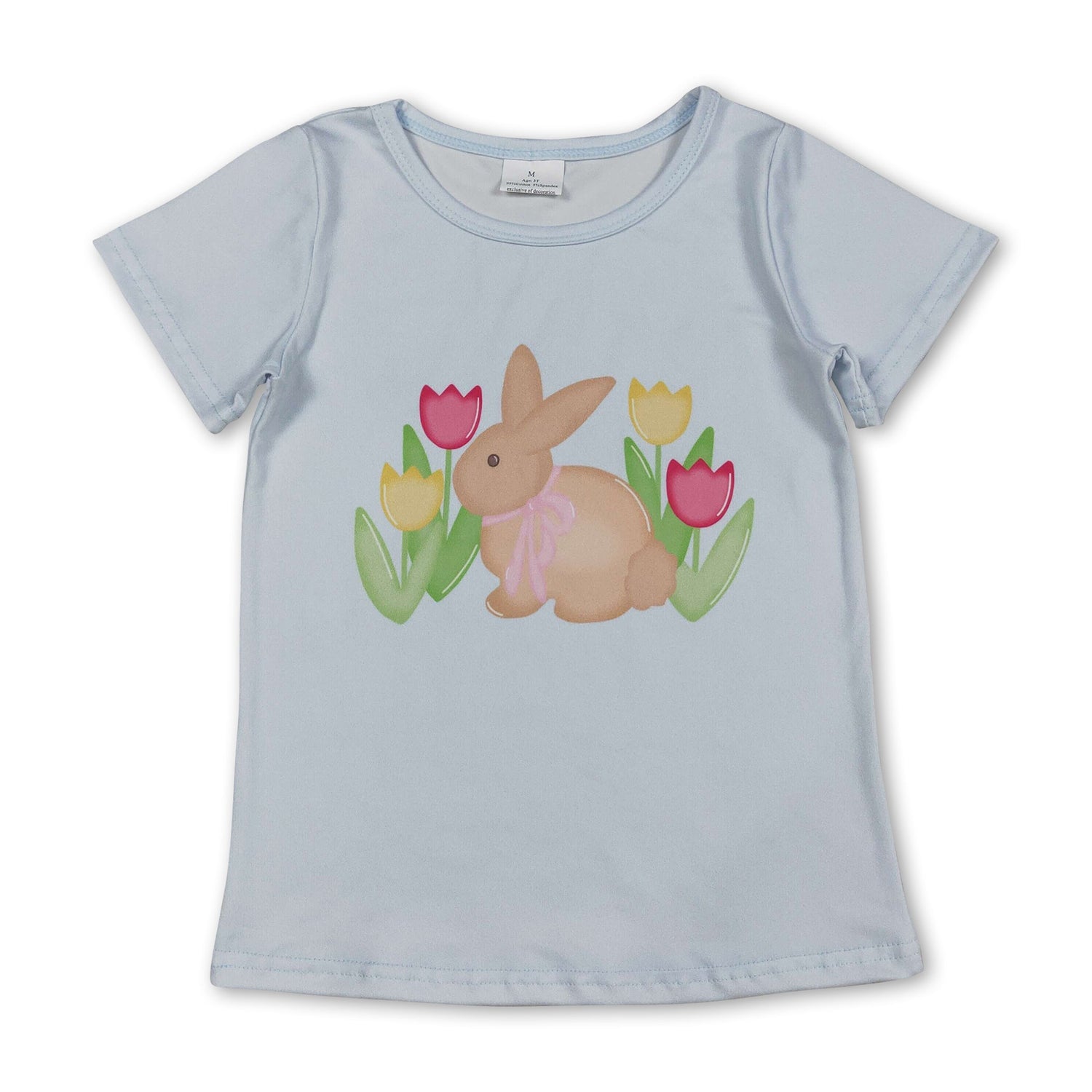 Short sleeves rabbit tulip kids girls Easter shirt