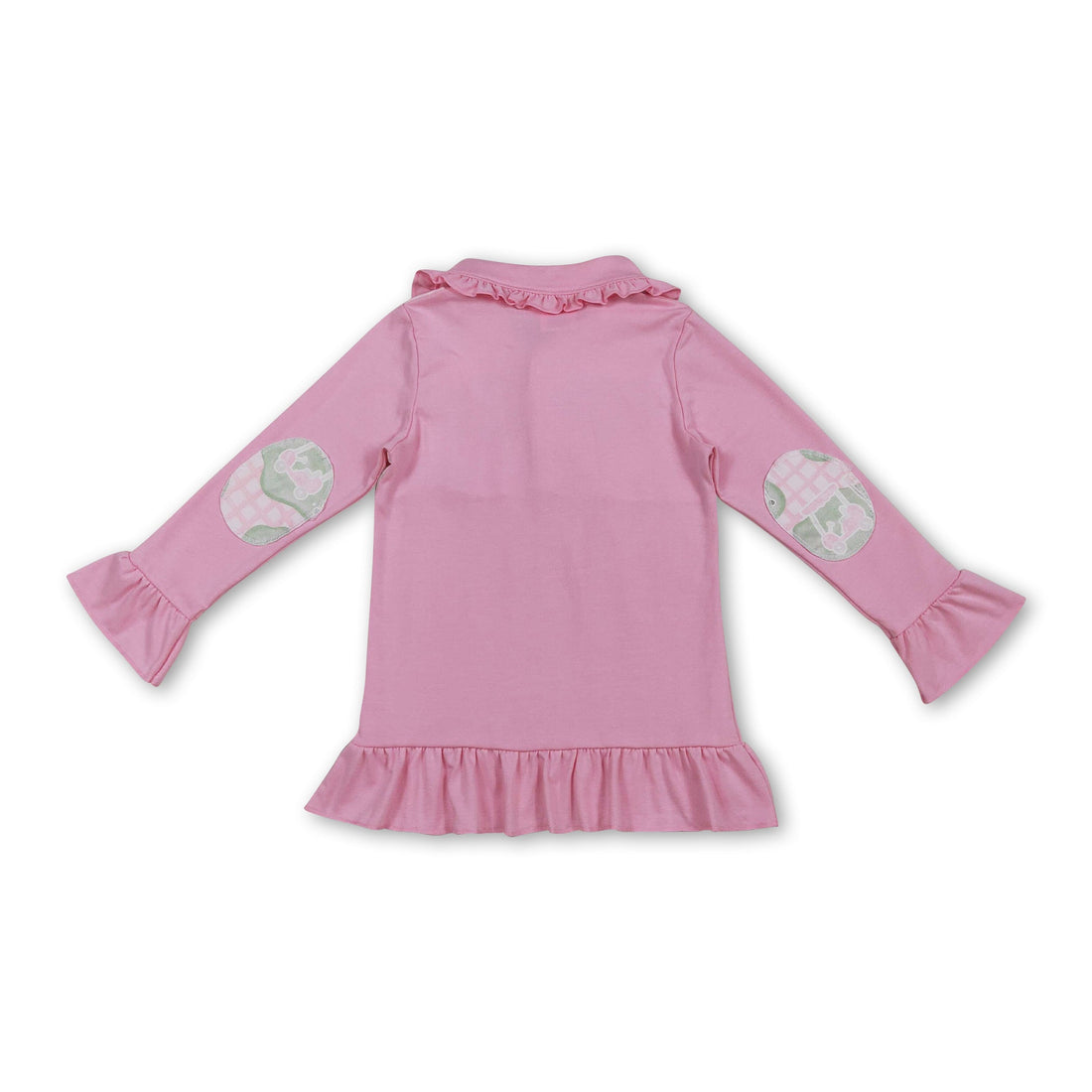 Pink long sleeves ruffle golf plaid baby girls pullover