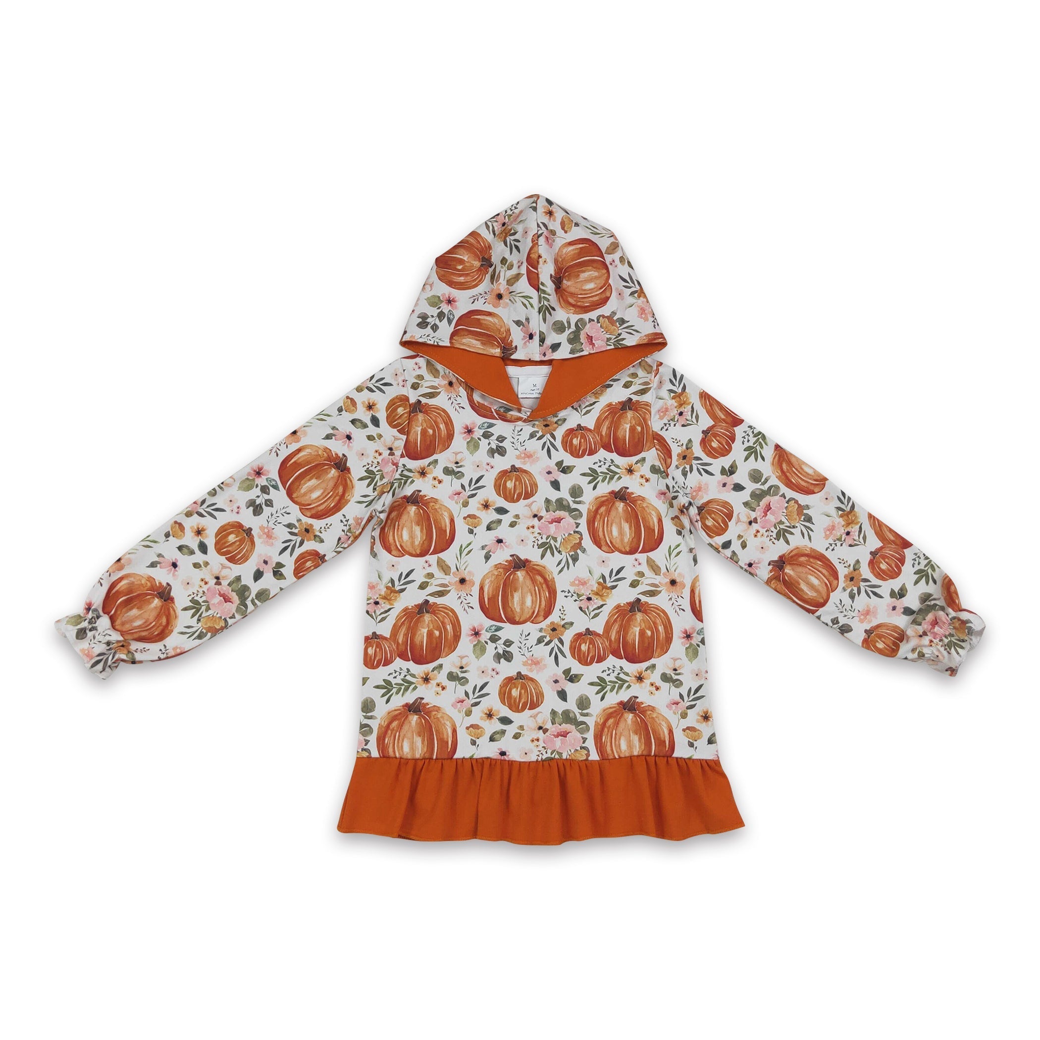 Long sleeves orange ruffle pumpkin girls fall hoodie