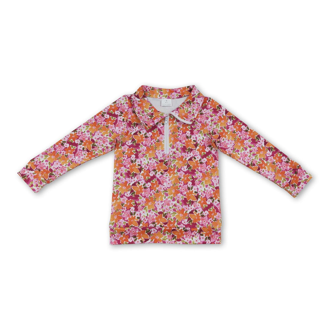Long sleeves orange pink floral girls fall zipper pullover