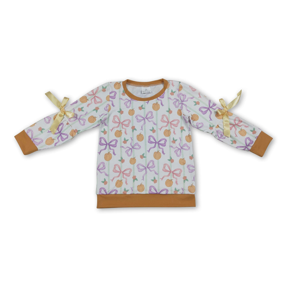 Pink purple bow pumpkin kids girls fall shirt