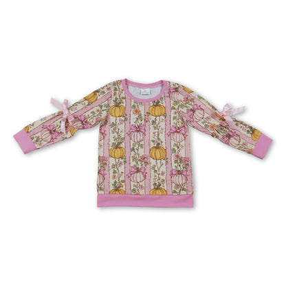 Long sleeves bow pumpkin kids girls fall shirt