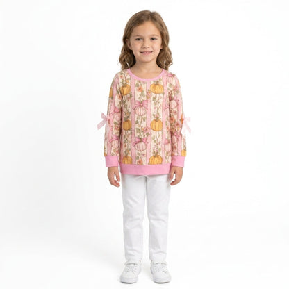Long sleeves bow pumpkin kids girls fall shirt
