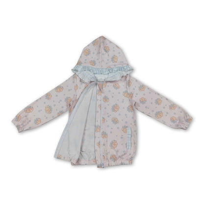 Long sleeves pumpkin bow ruffle girls fall hooded jacket