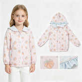 Girls long sleeve hoodie jacket by Mini Rodeo featuring pumpkin bow ruffle details, perfect for fall weather.