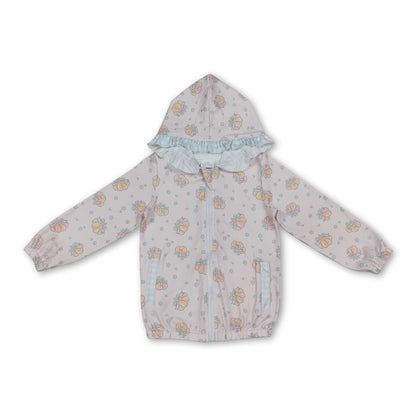 Long sleeves pumpkin bow ruffle girls fall hooded jacket