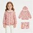 Girls long sleeve hooded jacket with floral pumpkin bow ruffle details from Mini Rodeo, perfect for fall.